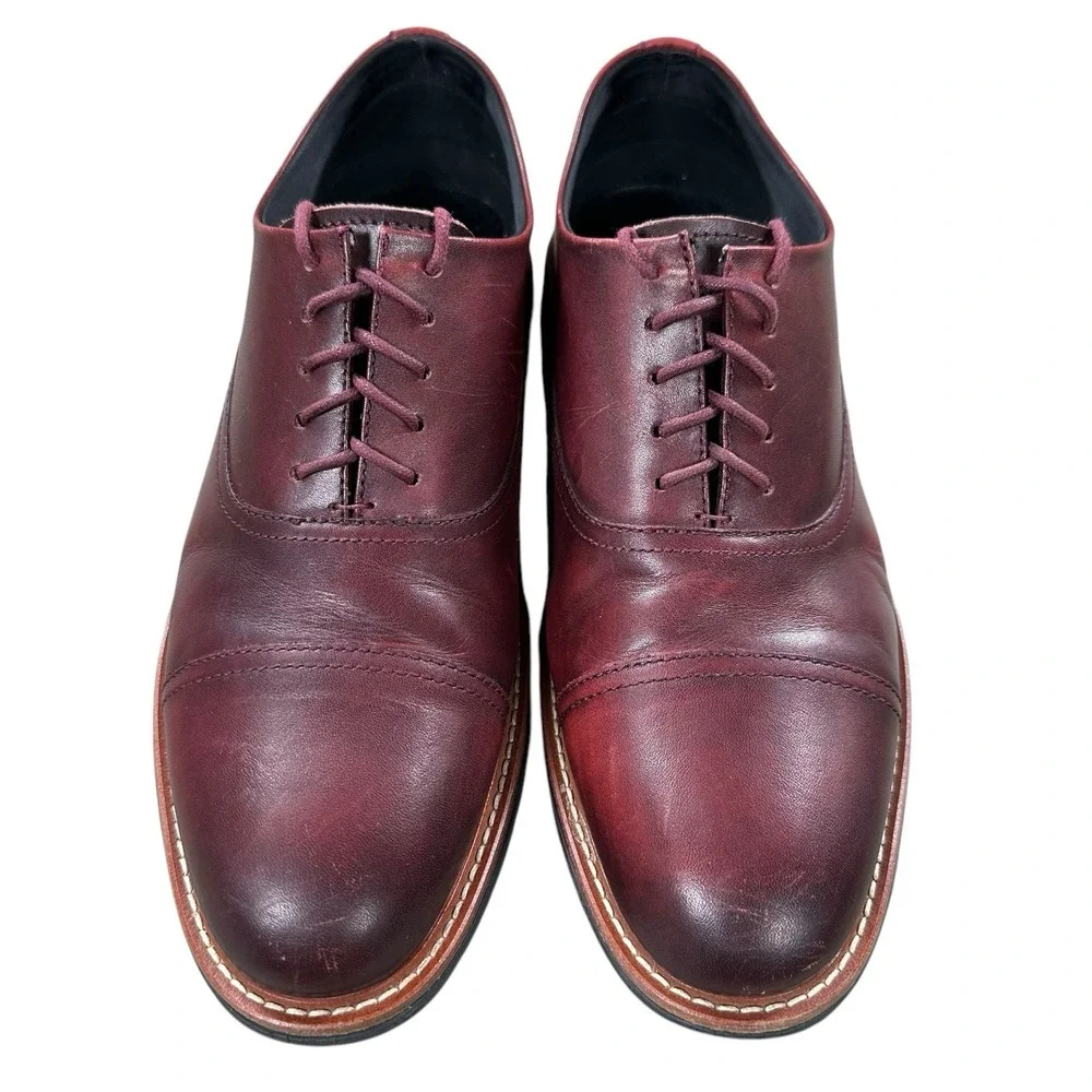 Awearness Kenneth Cole Men's Sz 10 M Cap Toe Red Leather Oxford Shoes Kite Flex‎